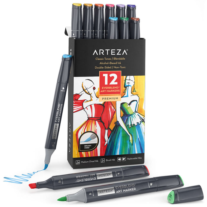 EverBlend™ Ultra Art Markers, Brush Nibs, Bright Colours - Set of 12