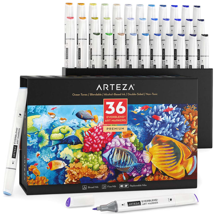 EverBlend™ Ultra Art Markers, Ocean Tones - 36 Colours