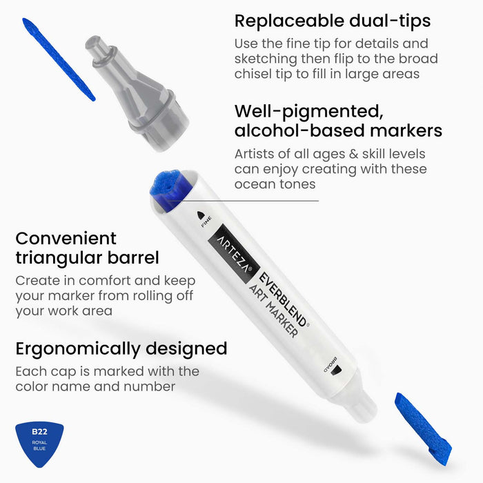 EverBlend™ Ultra Art Markers, Ocean Tones - 36 Colours