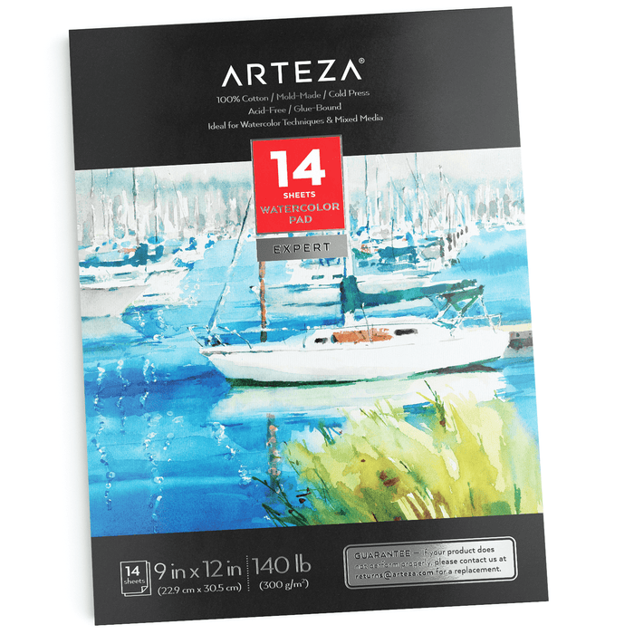 Expert Watercolour Pad, 22.9cm x 30.5cm, 100% Cotton, Cold-Pressed, 14 Sheets