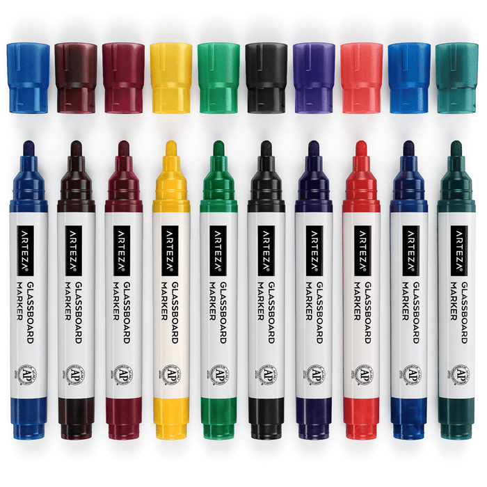 Glassboard Markers, Assorted Colours - Set of 10