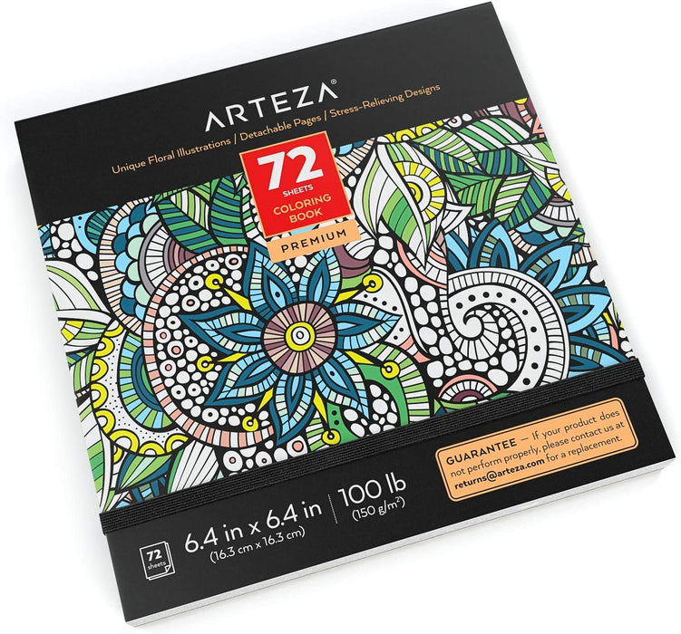 Colouring Book, Floral Illustrations, Grey Outlines, 72 Pages