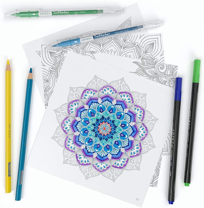Colouring Book, Mandala Illustrations, Grey Outlines, 72 Pages