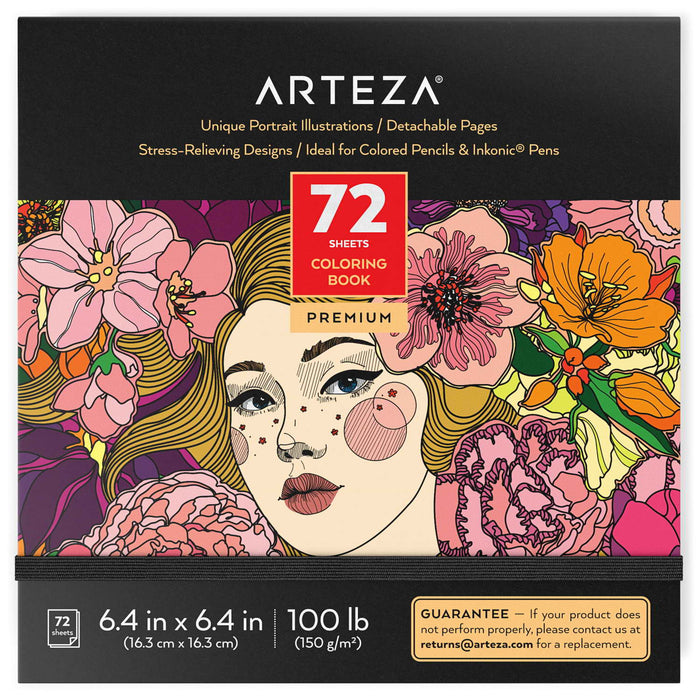 Arteza Portrait Illustrations Colouring Book 16.3cm x 16.3cm