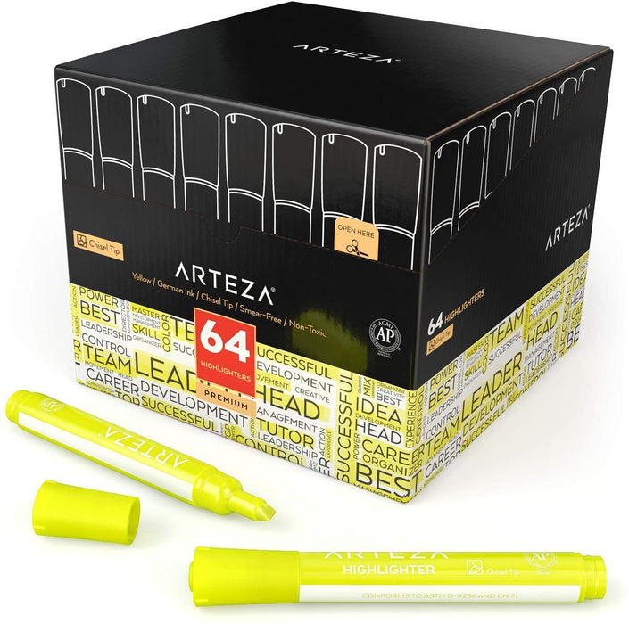 Highlighters, Wide Chisel Tip, Yellow - 64 Pack
