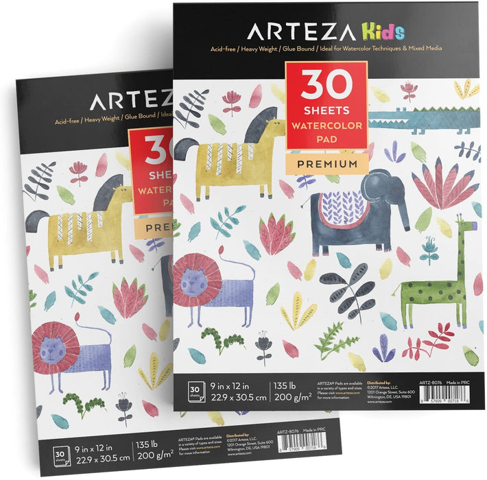 Kids Watercolour Pad, 30 Sheets, 22.9cm x 30.5cm - Pack of 2