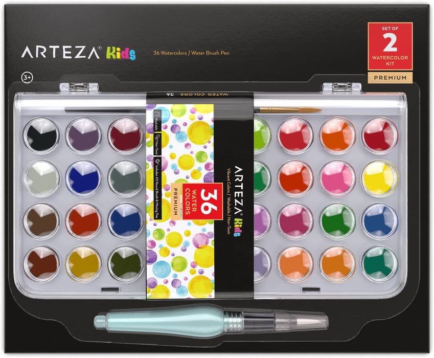 Kids Watercolour Kit - 36 Colours + 1 Water Brush Pen