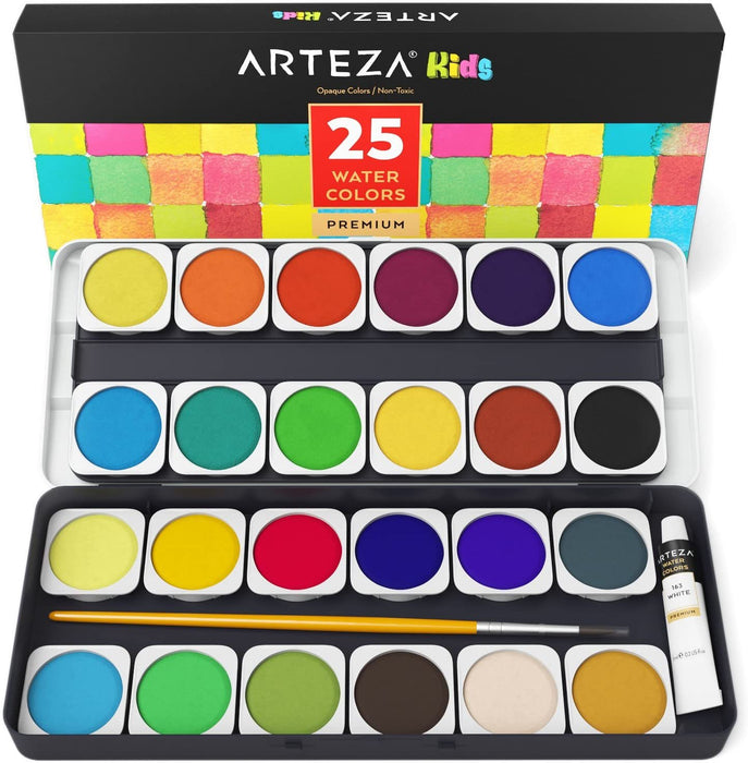 Kids Watercolour Paint, Opaque Colours in Pans - Set of 25