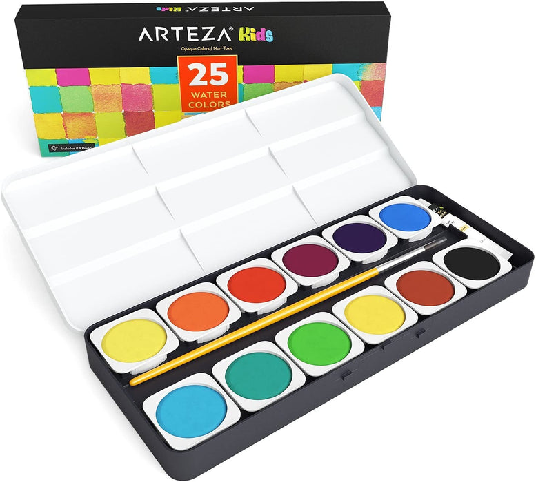 Kids Watercolour Paint, Opaque Colours in Pans - Set of 25
