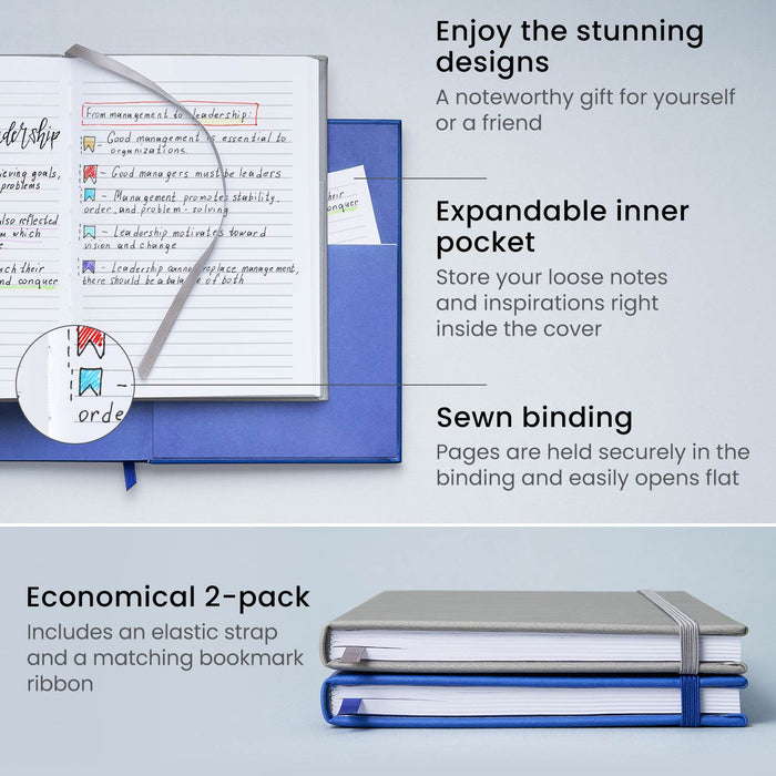 Journals, Cobalt Blue & Grey, Lined Paper - Pack of 2