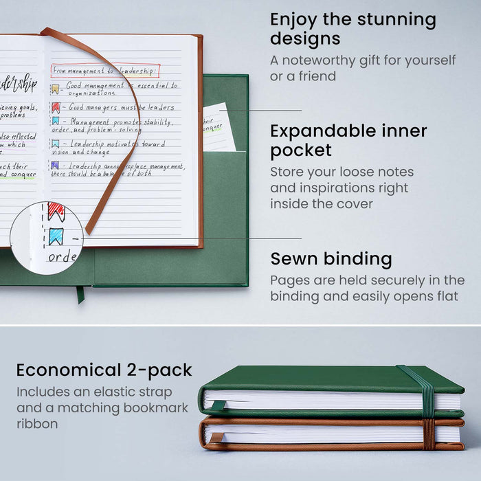 Journals, Hunter Green & Saddle, Lined Paper - Pack of 2