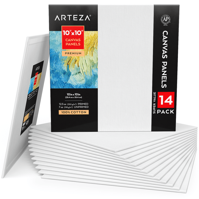 Premium Canvas Panels, 25.4cm x 25.4cm - Pack of 14