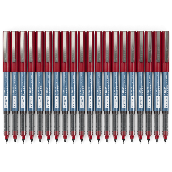 Roller Ball Pens, Red, 0.5 mm Needle Point - Pack of 20