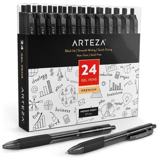Retractable Gel Pens, Black - Set of 24
