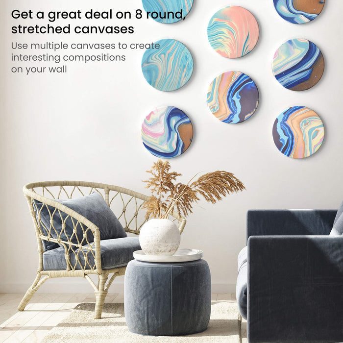 Pack of 8 Round Stretched Canvas