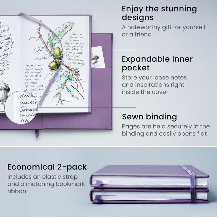 Sketch Journals, Lavender & Purple, Blank Paper - Pack of 2