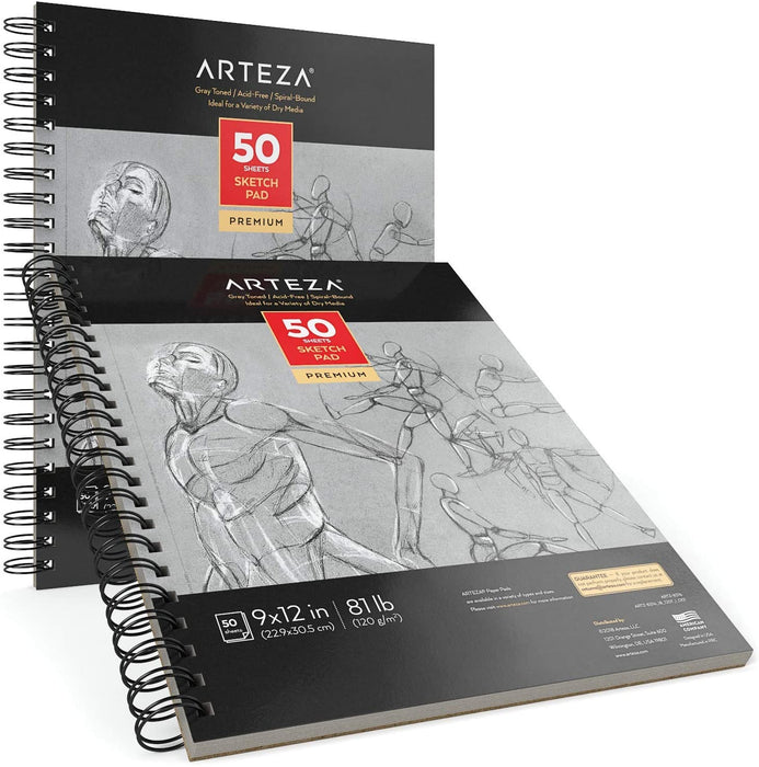 Grey Sketch Pad, 22.9cm x 30.5cm, 50 Sheets - Pack of 2