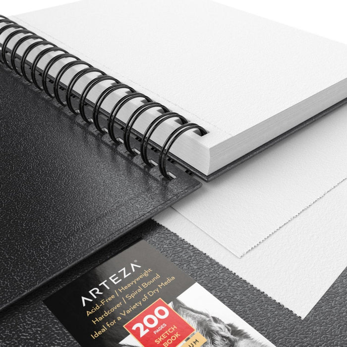 Sketchbook Black Hardcover Spiral, 14cm x 21.6cm, 100 sheets - 3 Pack