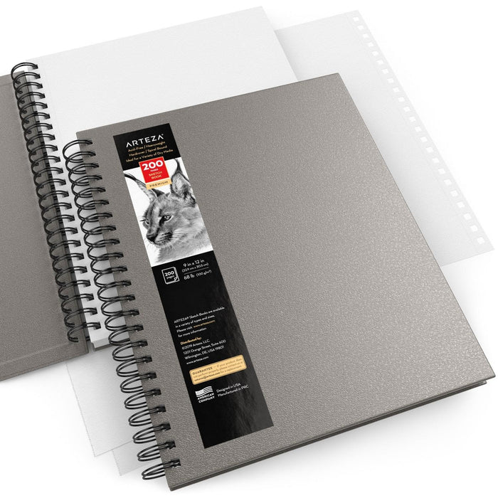 Sketchbooks, Grey Spiral Hardcover, 22.9cm x 30.5cm - 2 Pack