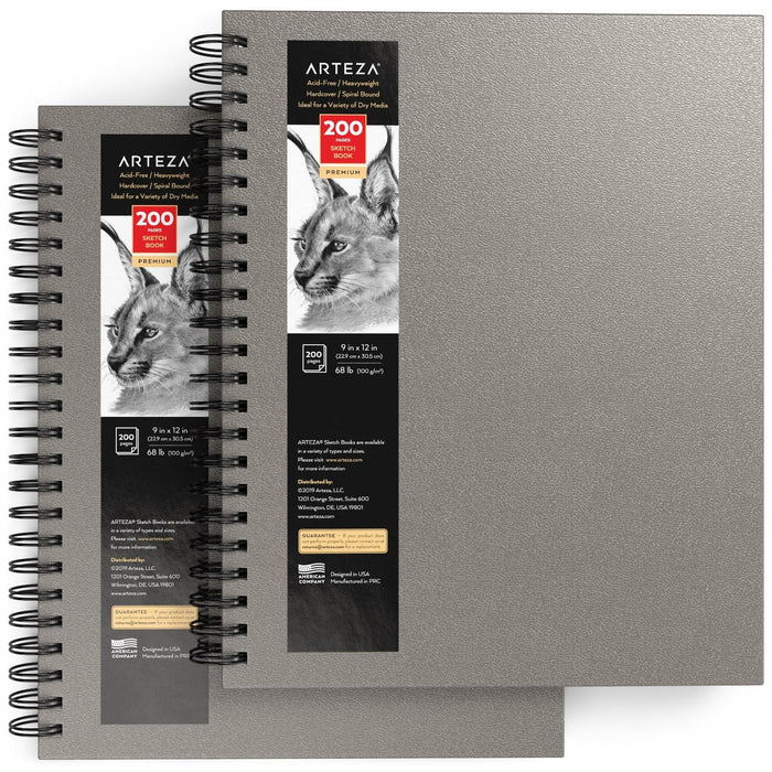 Sketchbooks, Grey Spiral Hardcover, 22.9cm x 30.5cm - 2 Pack