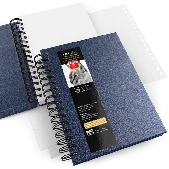 Sketchbook, Spiral-Bound Hardcover, 14cm x 21.6cm, Blue - Pack of 3