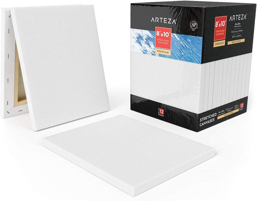  Arteza Paint Canvases For Painting, Multipack Of 10, 4x4,  5x7, 8x10, 9x12, 11x14 Inches 2 Of Each, Stretched Canvas Bulk, 100%  Cotton, 8 Oz Gesso-d, Art Supplies For Adults, Acrylic Pouring