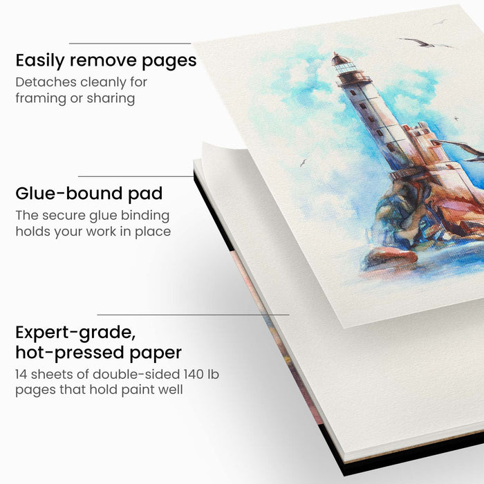 Expert Watercolour Pad, 22.9cm x 30.5cm, 100% Cotton, Hot-Pressed - 14 Sheets